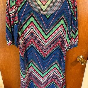Women's Mini Dress in Blue, Green & Pink Chevron Print
